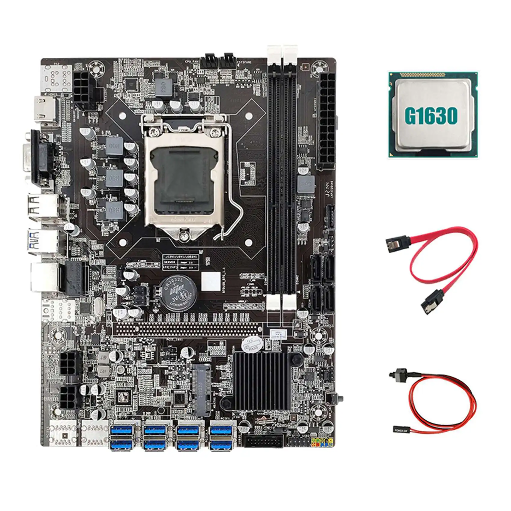 

B75 USB ETH Mining Motherboard 8XPCIE USB Adapter+G1630 CPU+SATA Cable+Switch Cable LGA1155 B75 USB Miner Motherboard