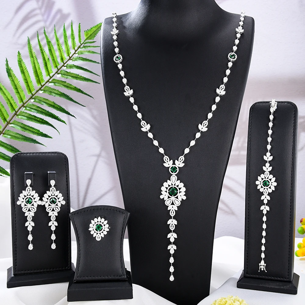 

GODKI Luxury 4PCS Flower Leaf Necklace Earring Set Dubai Wedding Jewelry Sets Engagement brincos para as mulheres 2022