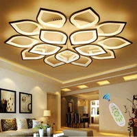 modern dimmable led ceiling light for living room acrylic flush mount large chandelier flower matte white pendant remote control