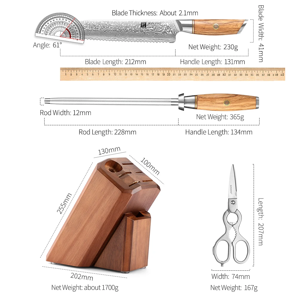 XINZUO 8 шт. набор держателей для ножей с точилкой кухонные ножницы мощные