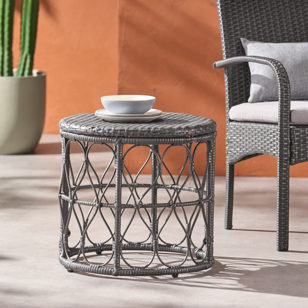 

Wicker Outdoor Side Table, Gray