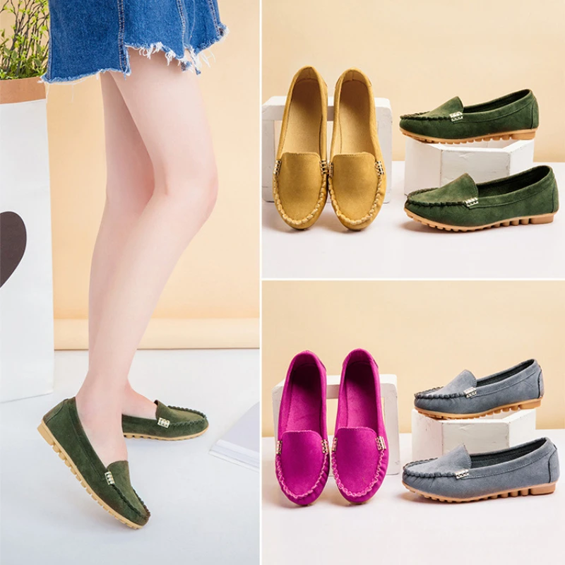 New Women Flat Shoes Trendy Round Toe Peas Shoes Casual Slip-on Loafers Women's Comfortable Driving Shoes Non-slip Walking Shoes