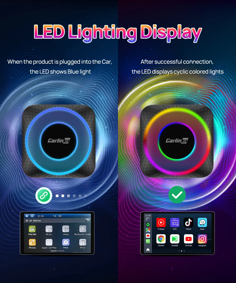 Xlintek Carplay Dongle TBOX LED UB 8 + 128 ГБ Carlinkit Ai Box беспроводной адаптер для автомобиля