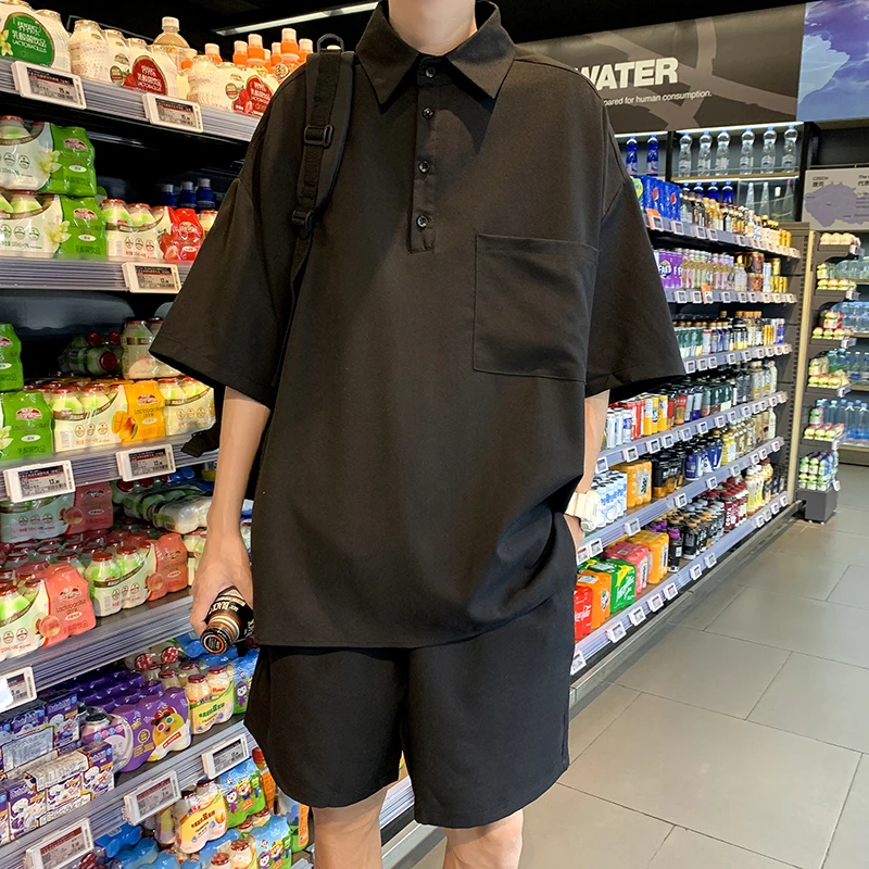 Men Sets Summer Gentle College Shorts Pure Color T-shirts Handsome Streetwear Fashion Popular Preppy Style Harajuku BF Casual