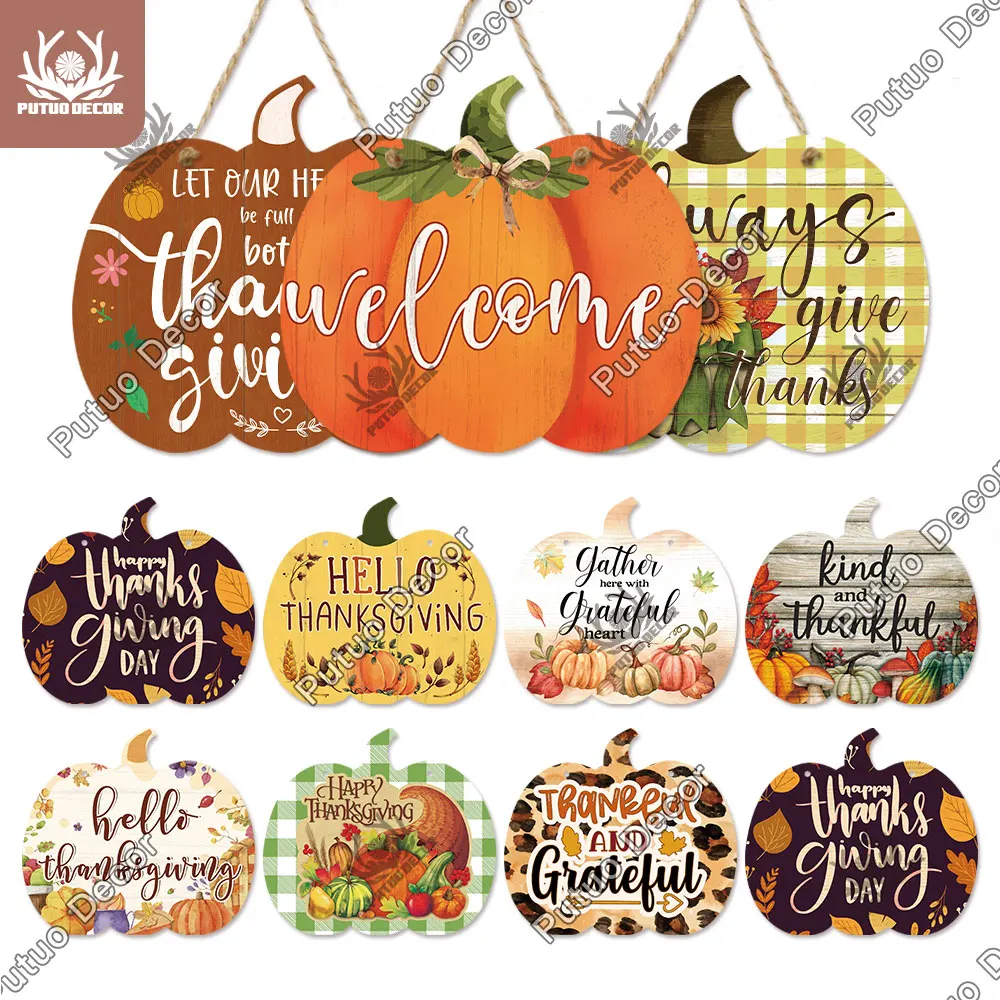 

Putuo Decor Thinkgiving Hanging Wood Sign Rustic Pumpkin Wooden Plaque Wall Art Decoration for Room Home Garden Farmhouse Yard