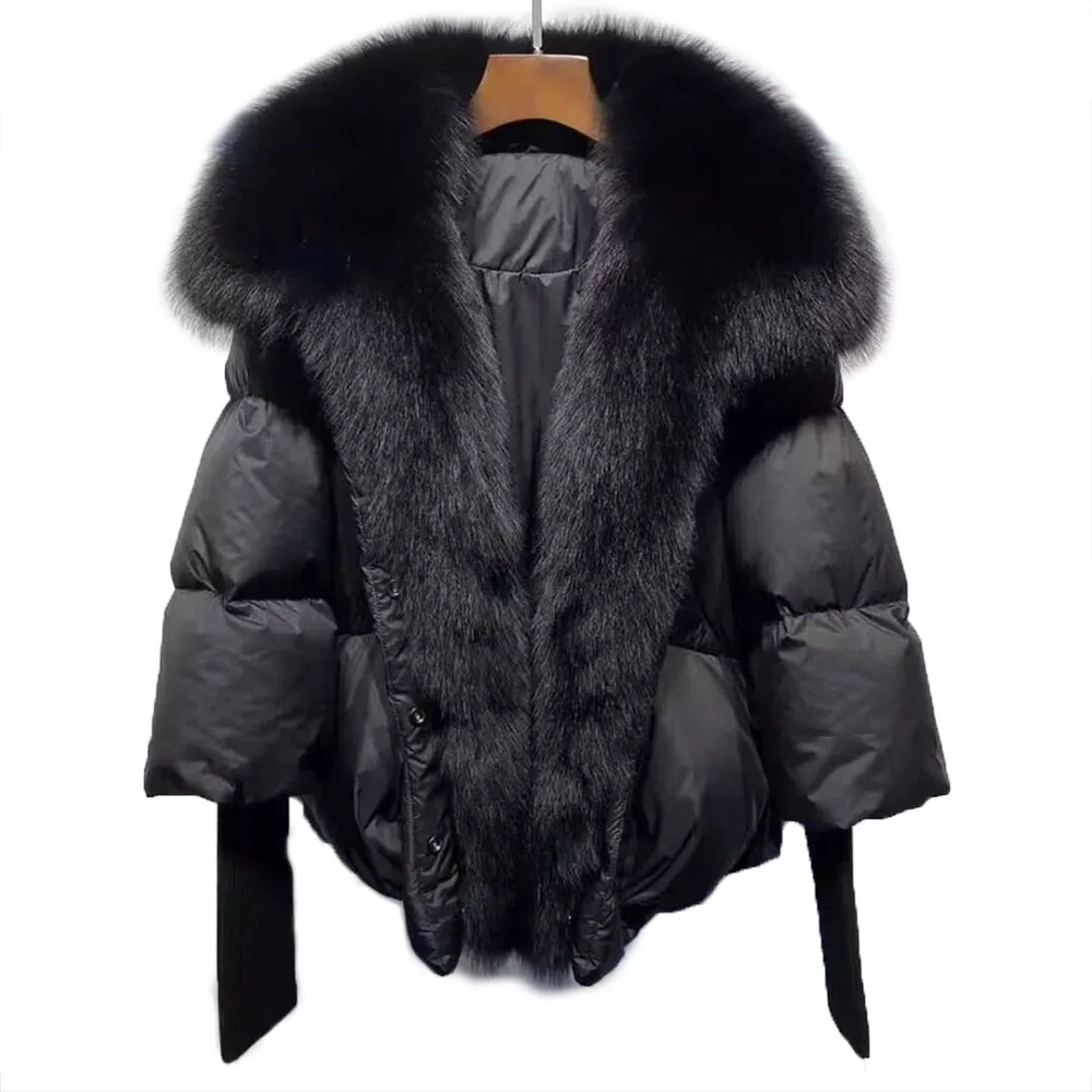 2022 New Autumn Winter Goose Down Jacket Warm Women Coat Oversized Real Fox Fur Collar Thick Luxury Fashion Outerwear