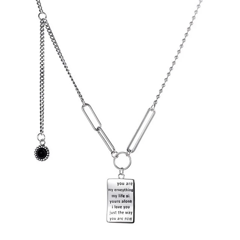 

145L ZFSILVER Fashion Silver 925 Trendy Retro Hip-hop Letter Tassel Rectangle Necklace Pendants Sweater For Women Charms Jewelry