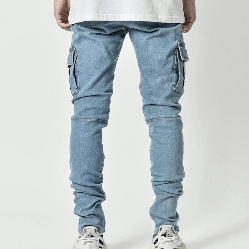 Fashion Multi Pockets Vintage Cargo Jeans Men Casual Blue Denim Trousers Hip Hop Streetwear Trousers Male Daily Wear Y2k Pants