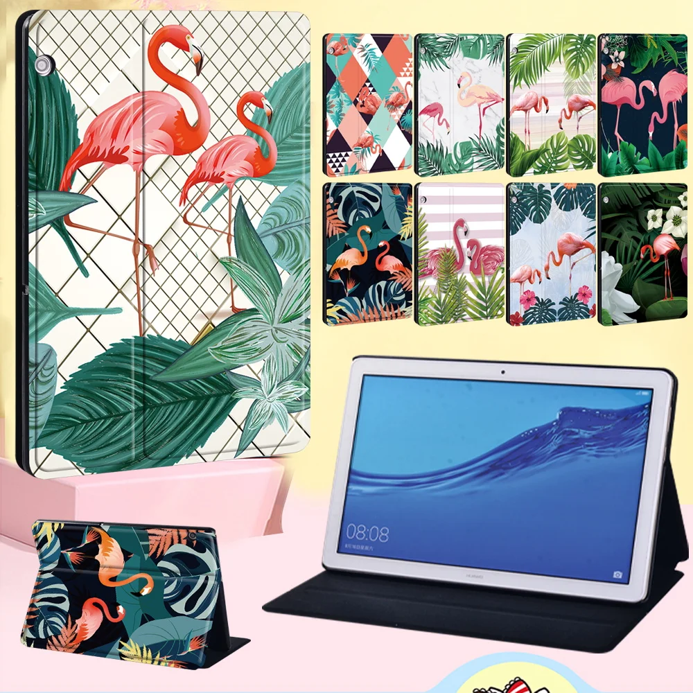 

Tablet Cover Case for Huawei MediaPad M5 Lite 10.1"/10.8"/Lite 8/T3 8.0/10 9.6"/T5 10 10.1 Anti-fall Flamingo Pattern Flip Shell