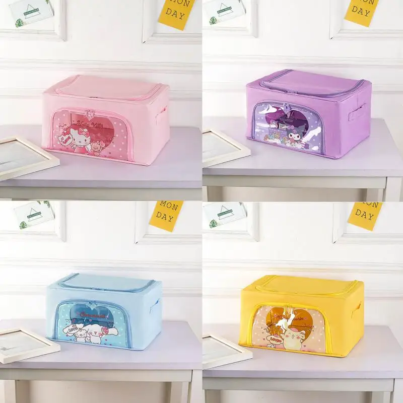 

Cute Sanrioed Kuromi Kawaii Oxford cloth folding transparent sundry Book clothing sorting box storage box visible Baina box