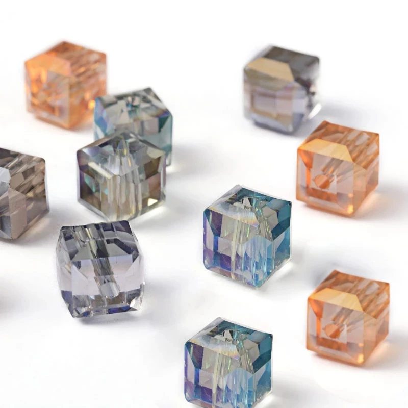 

10pcs Mixed Color Electorplated Faceted Glass Cube Beads Rainbow Plated Bead For jewelry making DIY Findings Wholesale F60