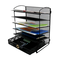 office desk organizer black metal mesh document tray 6 tier file tray with one drawer