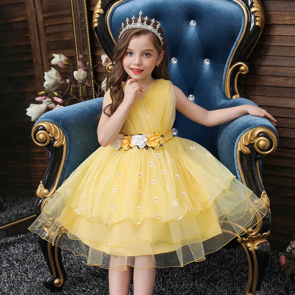 

Cute Kids Girls Dress 2022 Summer vestidos Princess Floral Dress Fairy Sleeveless Tutu Skirt Birthday Gift Wholesale