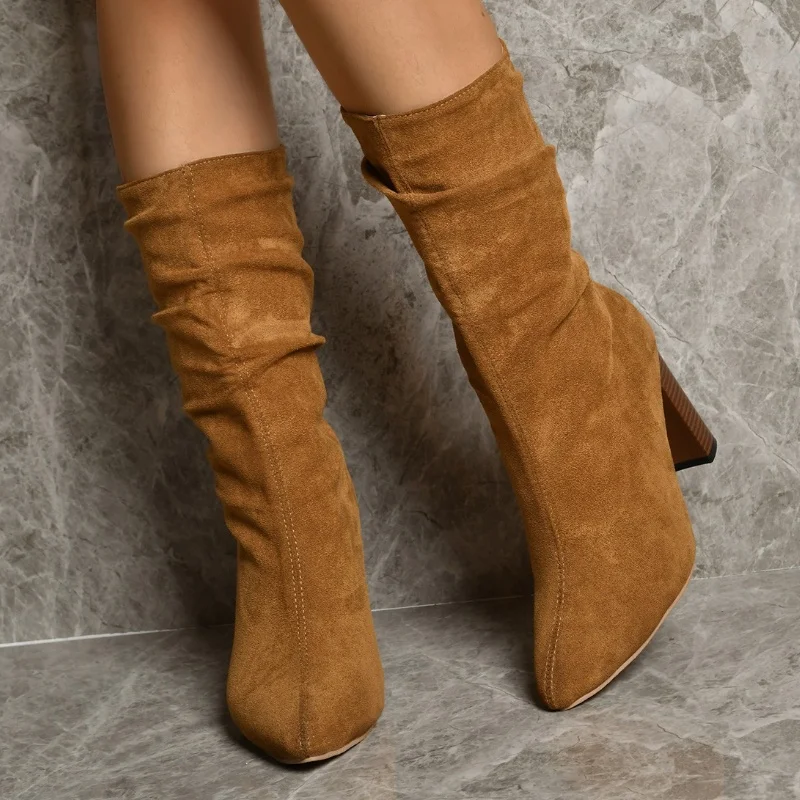 Зимние женские высокие ботинки на высоком каблуке новинка 2025 Модные Элегантные