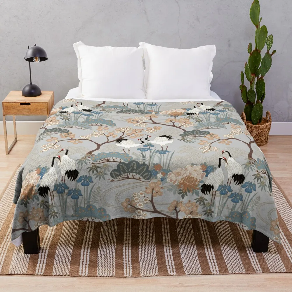 

Japanese Garden Gray Throw Blanket Soft Plaid