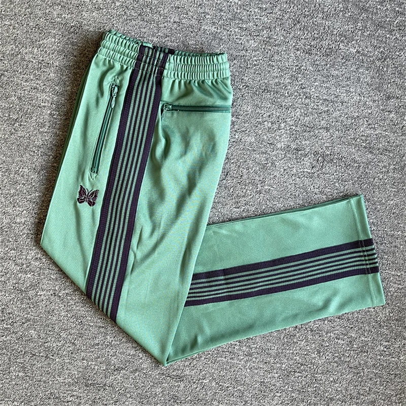 

Leisure sport Purple Stripe Needles Green Sweatpants Men Women Embroidered Butterfly AWGE Drawstring Track Pants