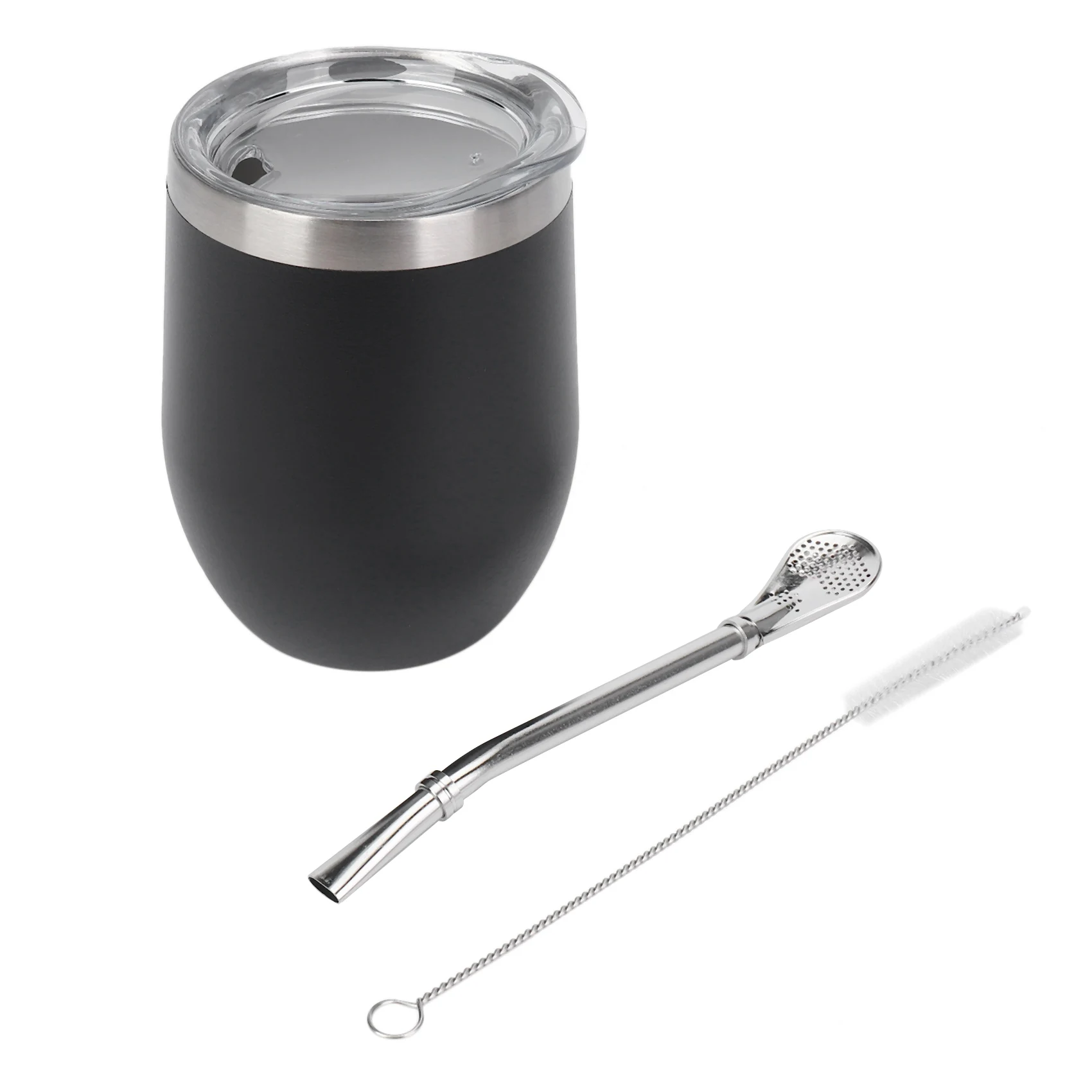 

Double-Wall Stainless Yerba Gourd Mate Tea Set Water Mate Tea Cup with Lid Spoon Straw Bombilla Head Filter Brush Black