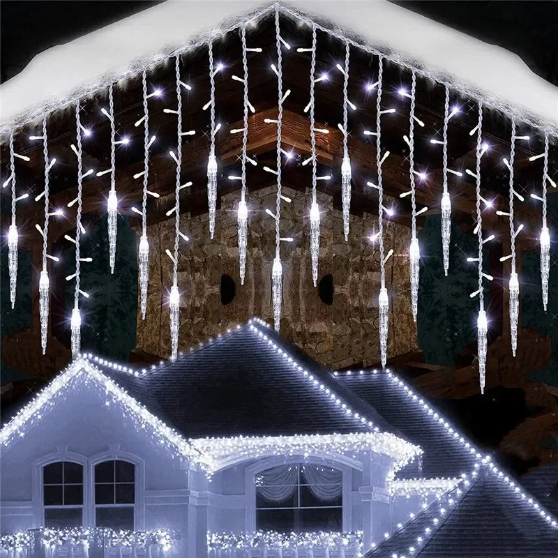 

Рождественская светодиодная гирлянда-занавеска в виде сосулек светильник 3-20 м, дом-водопад, украшение для нового года, Хэллоуина, сада, терр...
