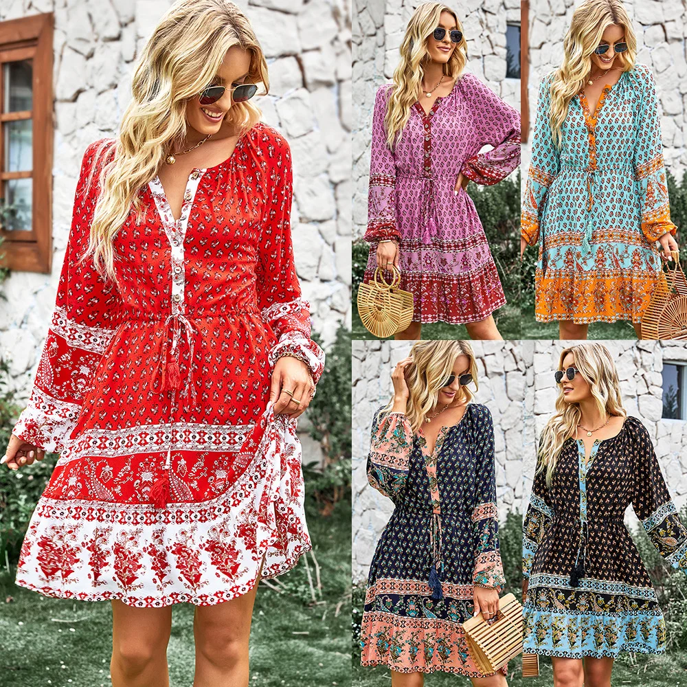 

2023 spring and autumn four season new A-line fashion dress female,Independently developed and designed Bohemian leisure dress