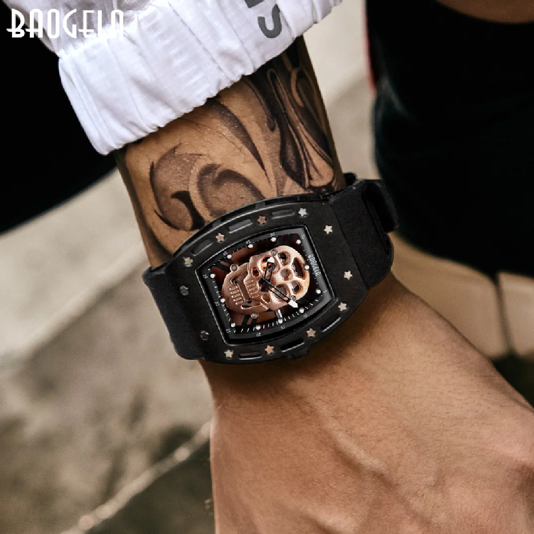 

Baogela Pirate Skull Style Men Watch Silicone Luminous Quartz Watches Military Wateproof Skeleton Wristwatch For Man 1612