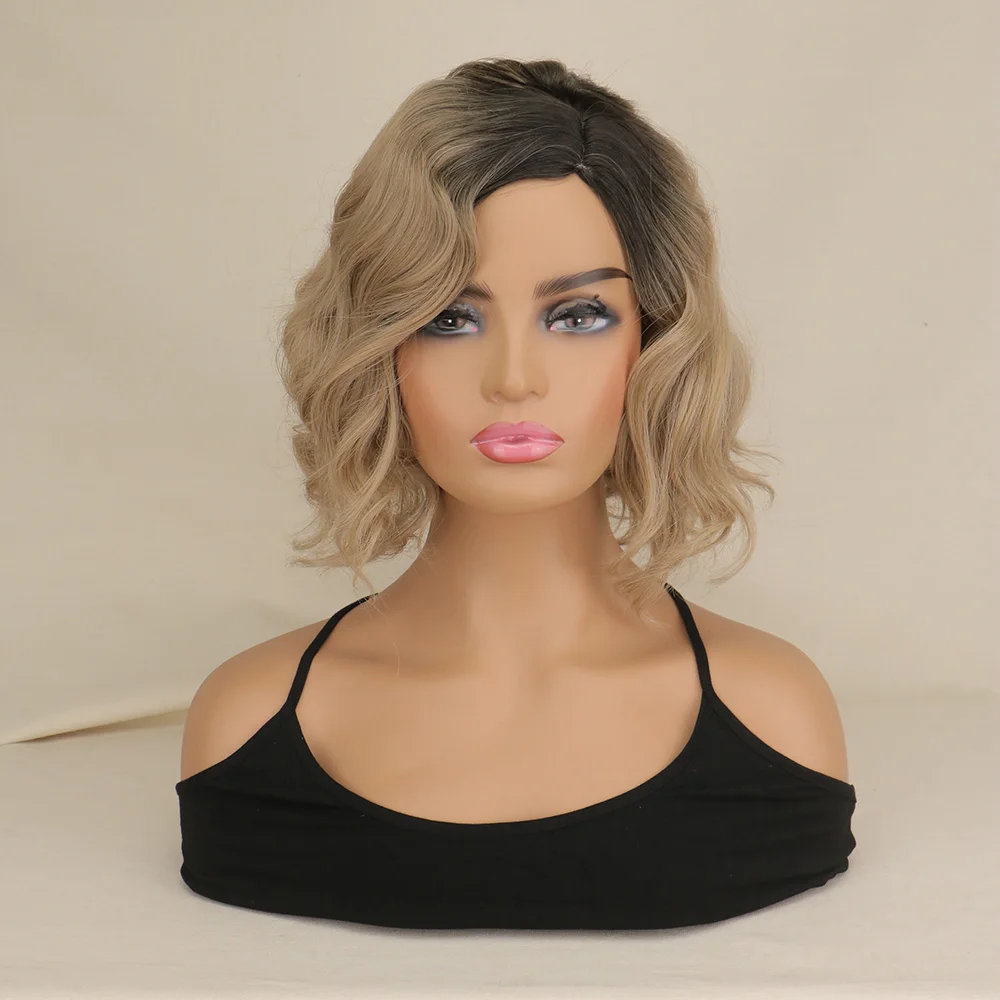 WHIMSICAL W  Synthetic Women Ombre Blonde Short Wigs Natural Hair Heat Resistant Curly Fluffy Wig for Women