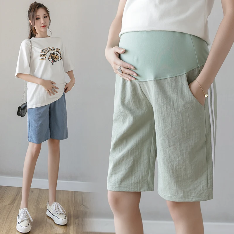 

3131# Summer Cool Wide Leg Loose Straight Maternity Short Pants Casual OL Work Ladies Belly Shorts Clothes for Pregnant Women