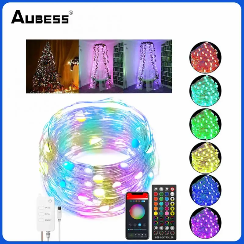 

СВЕТОДИОДНАЯ Гирлянда RGB с Bluetooth и Wi-Fi управлением, водонепроницаемые светодиодные сказочные светильники с медным проводом для рождественс...