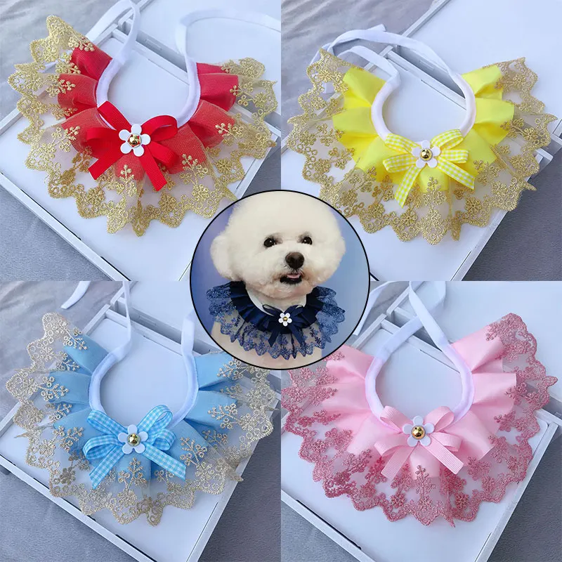 

Fashion Bowknot Pet Collar Lace Bibs Cute Lace Pet Collar Bib Lovely Dog Cat Necklace Decor Collars For Small Dog Neck Strap