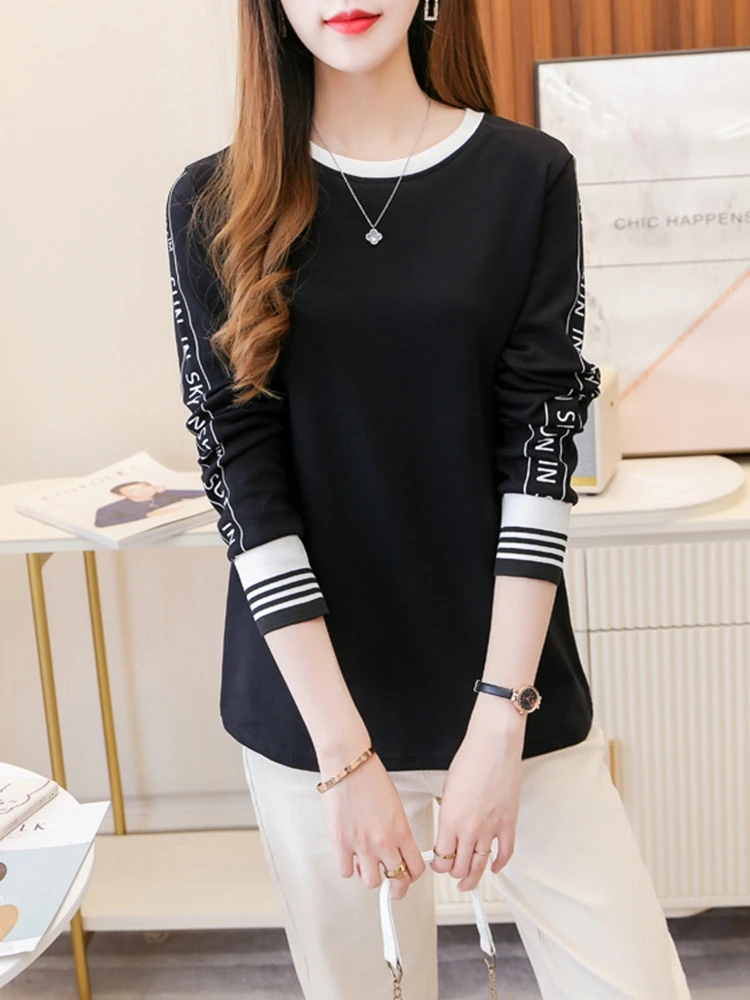 

BOBOKATEER Tshirt Women 2022 Long Sleeve Camisetas Mujer Black Woman Tshirts O-Neck T-shirty Damskie Vetement Femme Sweatshirts