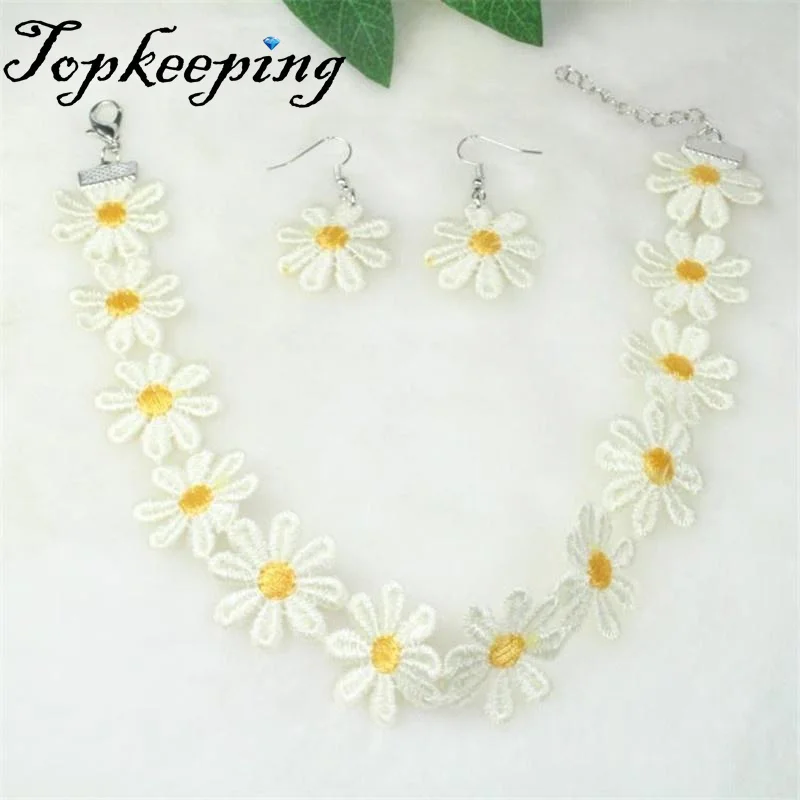 

Exquisite Colorful Style Fahion Lace Sun Flower Choker Necklace Earring Collar Necklace Jewelry Set