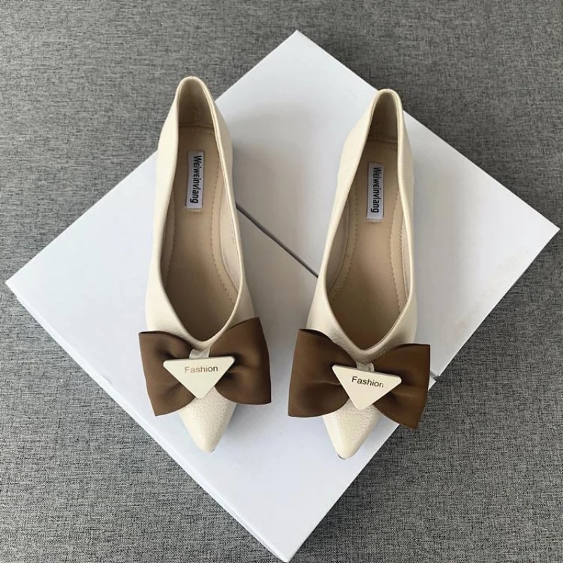 

SLTNX 2023 New Four Seasons pointy flat shoes bow design and decoration elegant and sweet flat shoes for commuting simple work