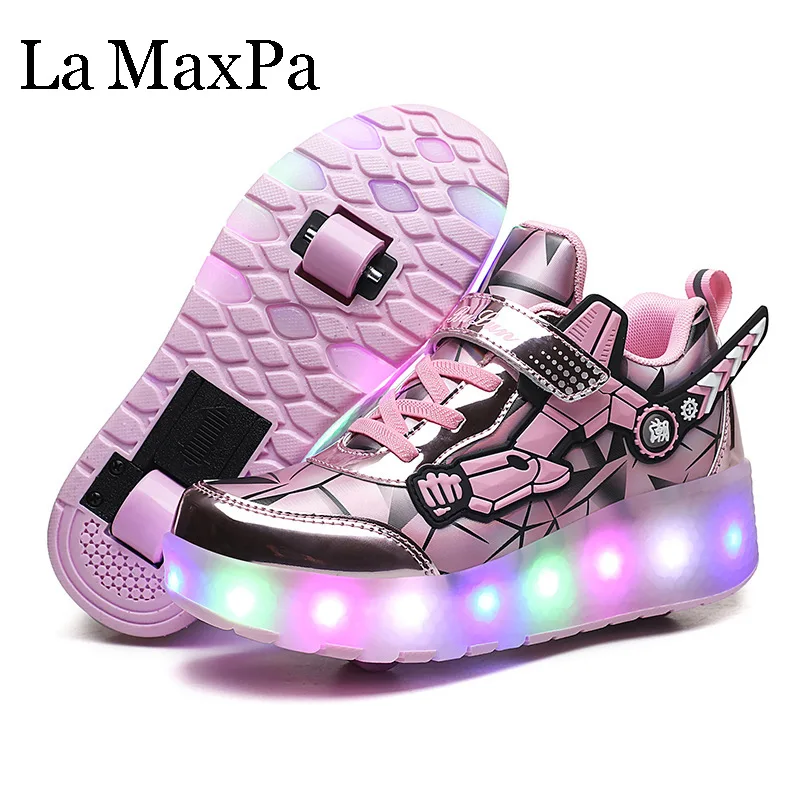 

Size 28-40 Girls LED Light USB Luminous Roller Skate Wheel Sneakers Shoes with Two Wheels Children Sneaker Girls Tennis Shoes
