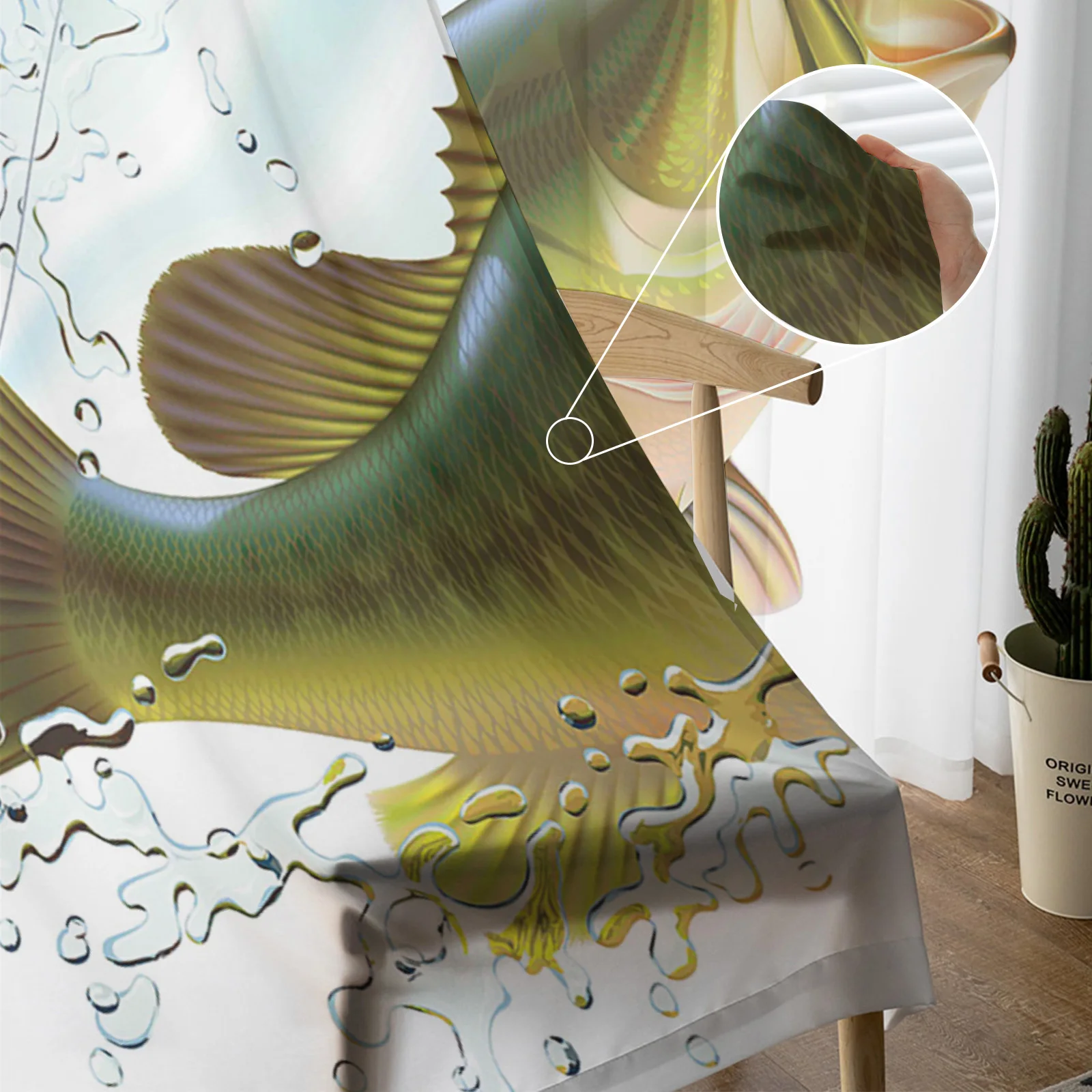 Рыболовная прозрачная занавеска с большим окунем для гостиной вуаль окна жалюзи