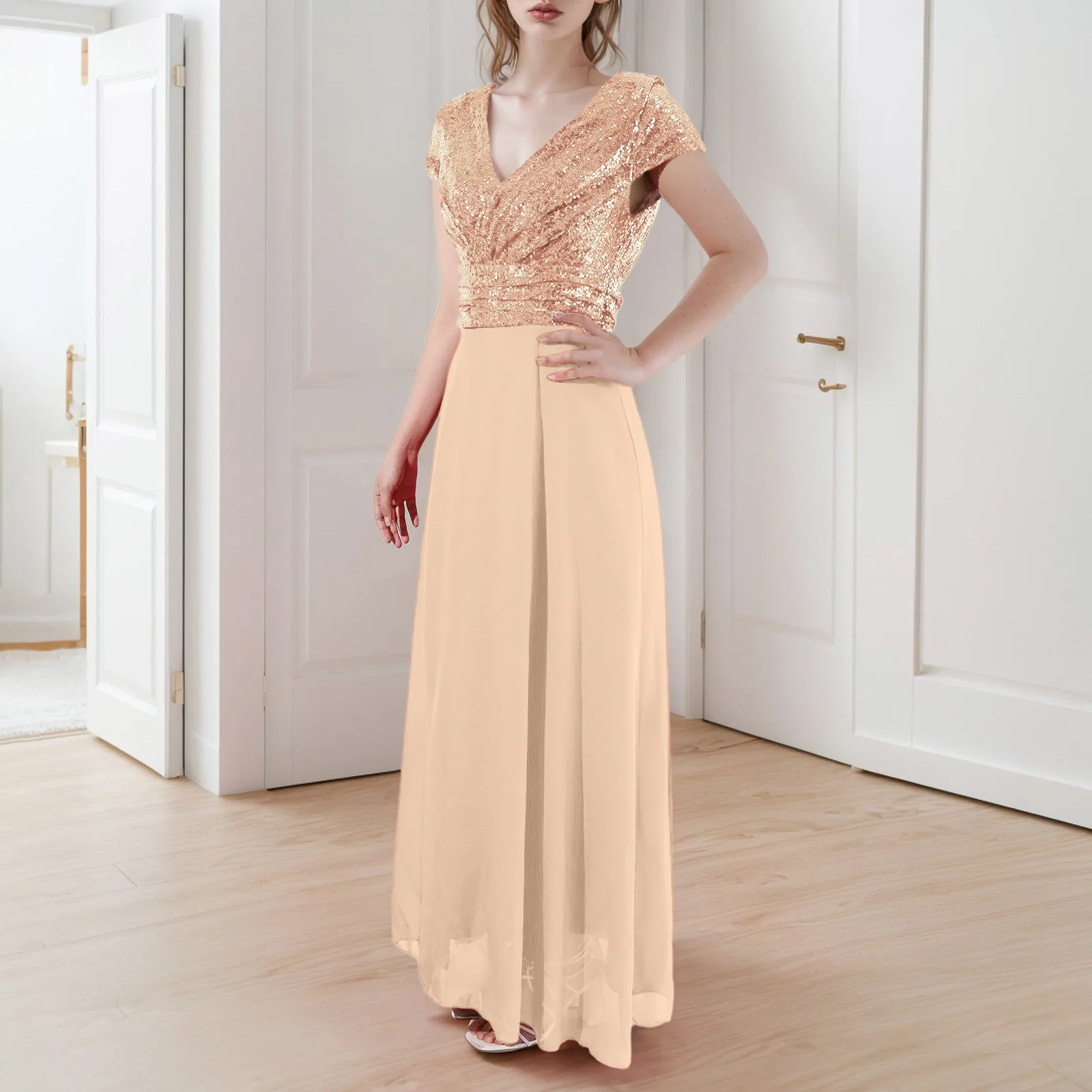 Новинка 2024 осенняя женская одежда платье без рукавов с v-образным вырезом и