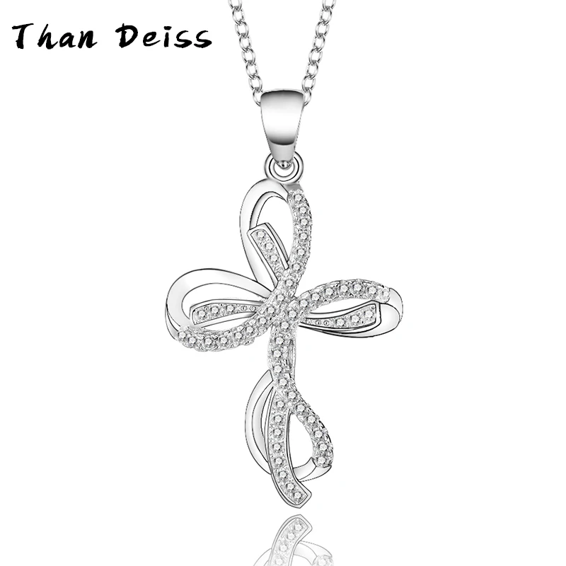 

S925 Sterling Silver Temperament Necklace Accessories Inlaid Zirconia Creative Personalized Cross Locking Chain Pendant Women