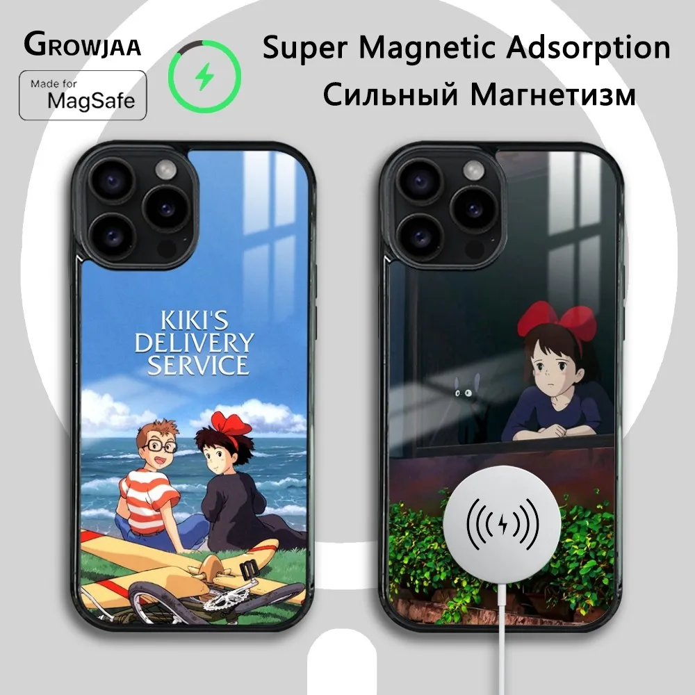 Anime Girl Cat Kiki Phone Case For iPhone 16 15 14 13 12 11 Pro Max Plus Mini Magsafe Mirror Wireless Magnetic Cover
