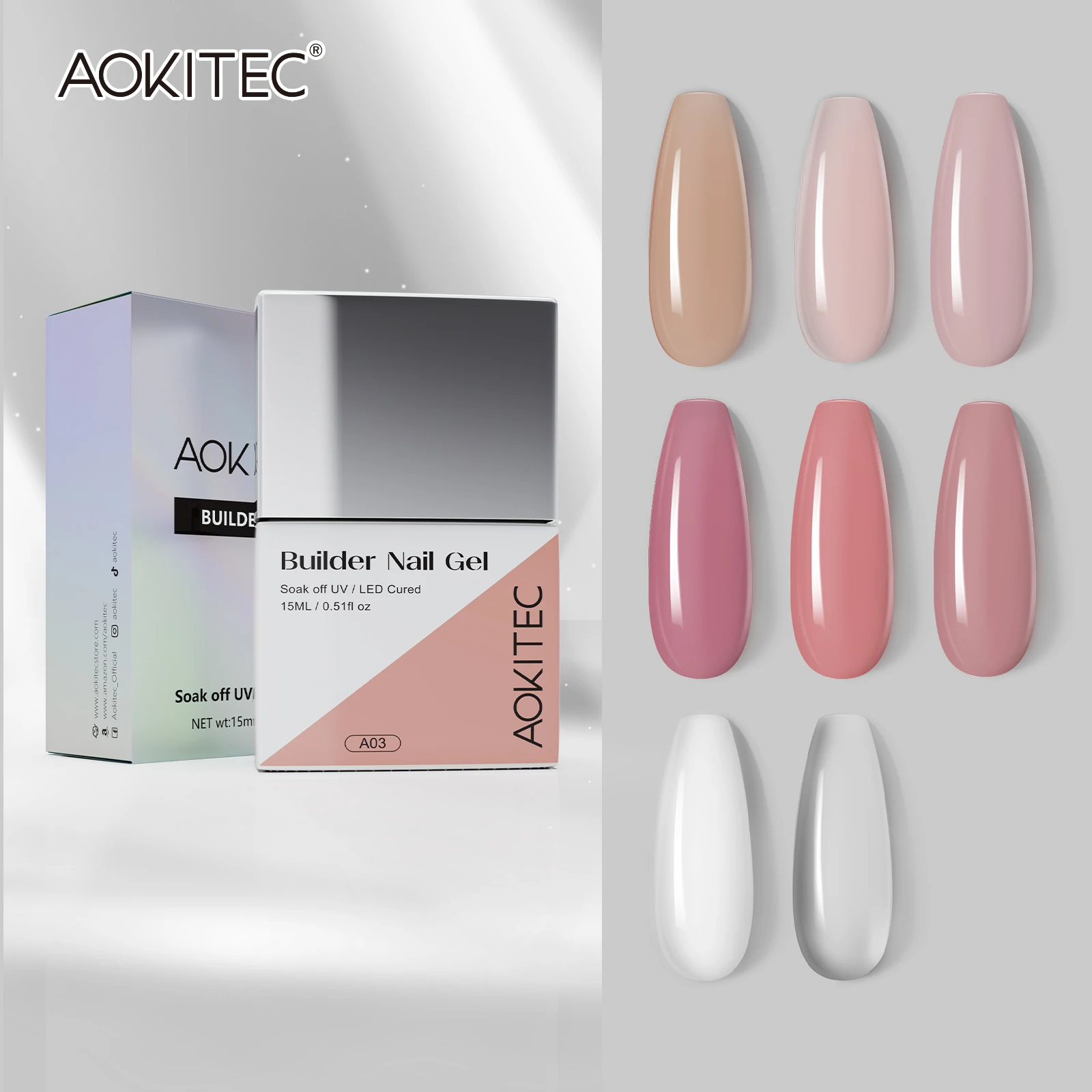 

Aokitec моделирующий гель для ногтей розовый, белый, прозрачный Builder 15 мл Лак Apex & C-изогнутые удлинители для ногтей
