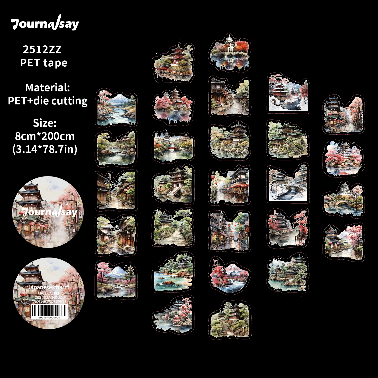

Лента ПЭТ JIANWU винтажная с цветами и пейзажами