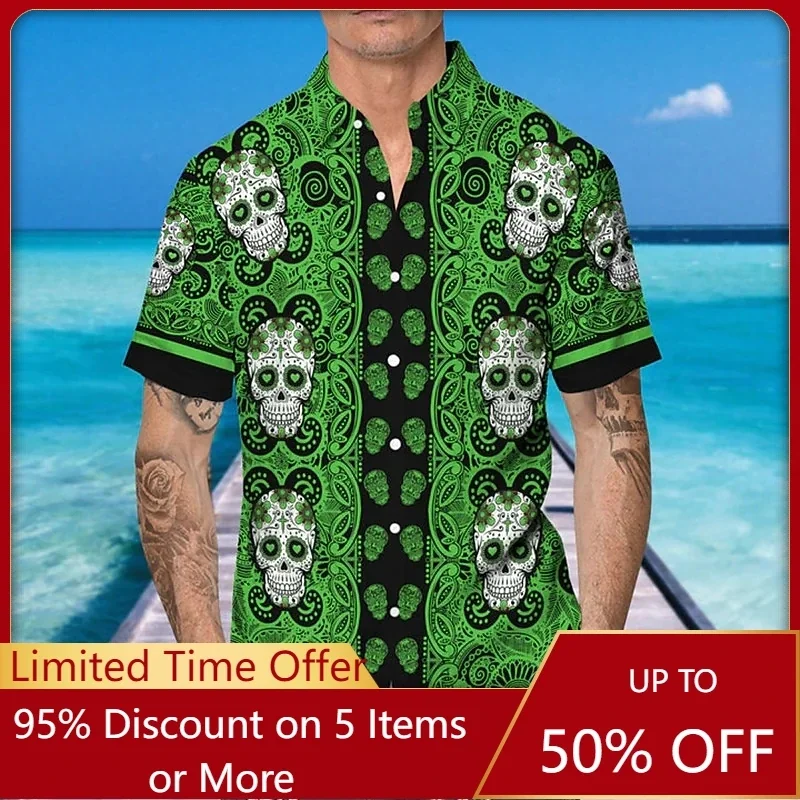 

Мужская Летняя гавайская рубашка с принтом черепа и короткими рукавами