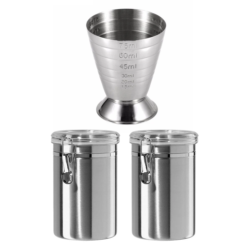

Airtight Canisters Sets For The Kitchen Stainless Steel & Measuring Shot Cup Ounce Jigger Bar Cocktail Drink Mixer