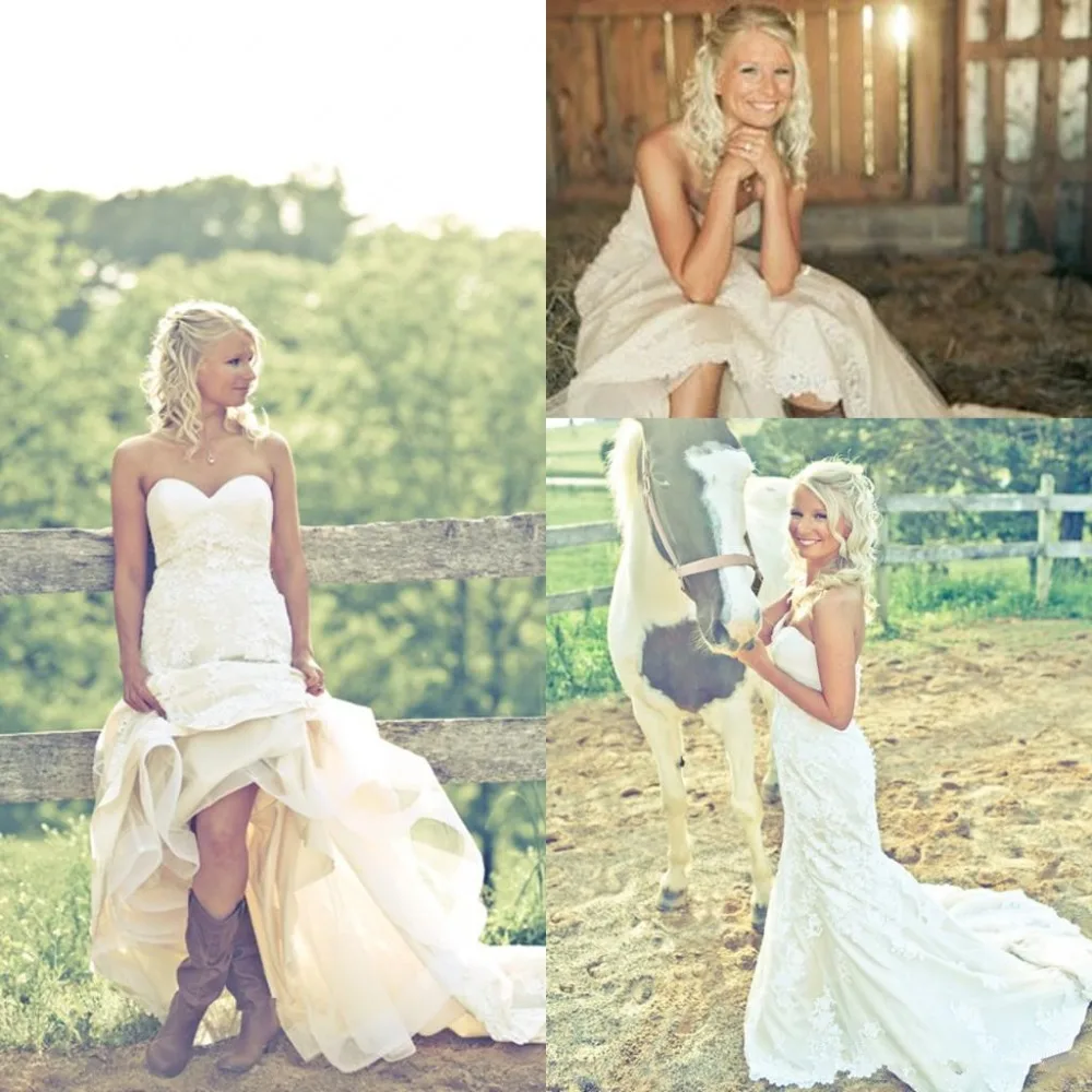 

Bride in Cowgirl Boots Country Wedding Dresses 2019 Sweetheart Backless A-line Lace Wedding dress vestido de noiva bride gowns