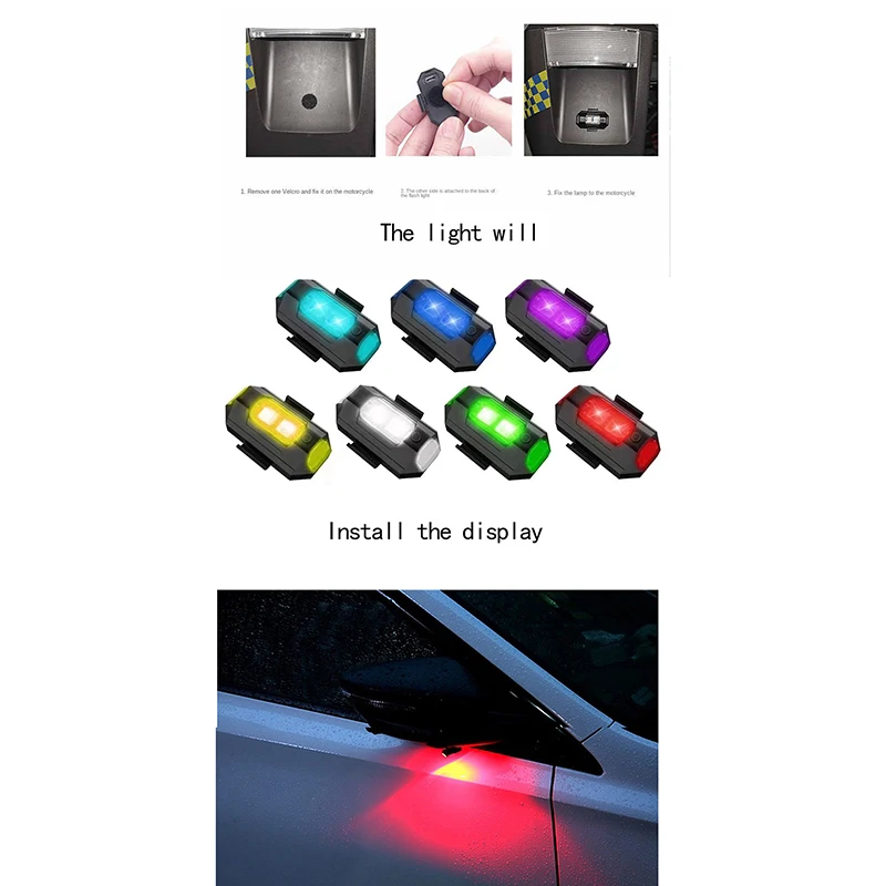 

1PC Motorcycle Lights LED Drone Strobe Light Universal Anti-Collision Bike Aircraft Night Flying Mini Flashing Warning Light