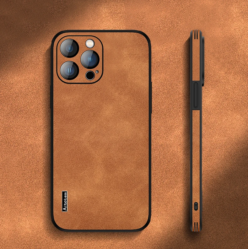 

Super Slim Soft Leather Phone Case with Lens Guard for iPhone 12 3 4 Pro Max 14 Plus StyleLuxury Sheepskin Matte Slim Back Cover