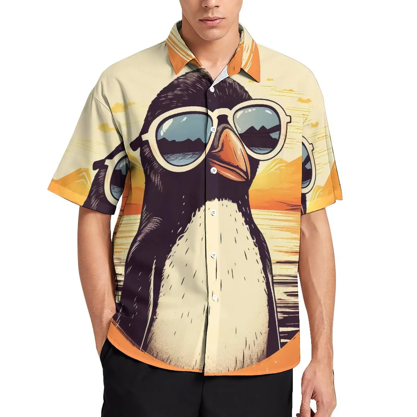 

Повседневная рубашка в виде пингвина, Пляжная Свободная рубашка с солнцезащитными очками, гавайская Новинка, блузки с коротким рукавом, дизайнерская одежда оверсайз