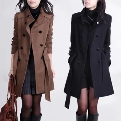 winter wool coat with belt women ladies autumn new Slim long sleeve woolen coats chic overcoat