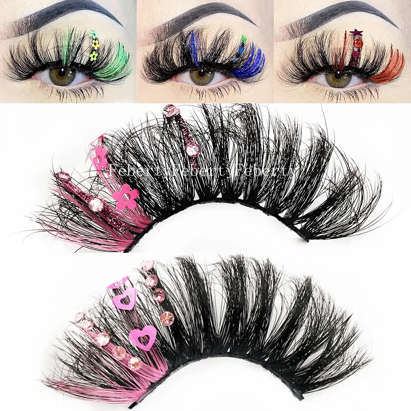 Wholesale 5D Faux Mink Lashes With Butterfly Pink Green Colored Lashes Makeup Fluffy Glitter False Eyelashes glitter star lash