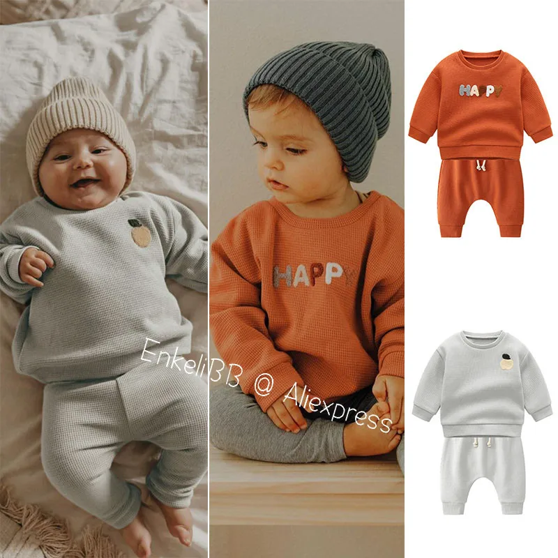 

EnkeliBB Baby 6-36 Month Boys Autumn T shirt and harem Pants Sets Toddler Boy Cute Long Sleeve Outfits Happy Letters Kids Suits