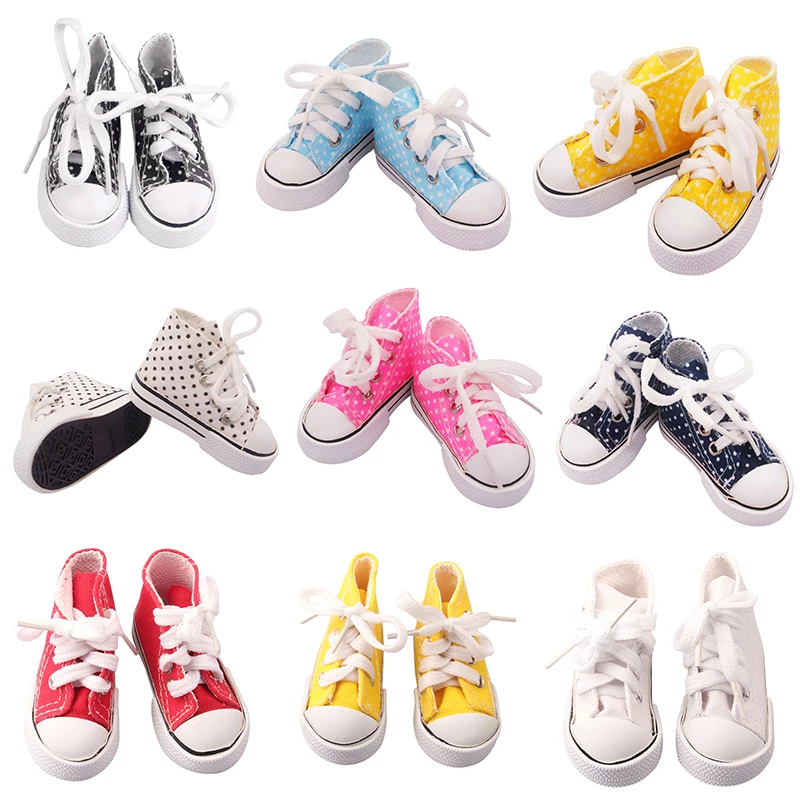 

Doll Accessories Doll Shoes 7.5cm High Top Canvas Handsome Candy Color Sneakers Toys For Girls Fashion Shoes For Dolls