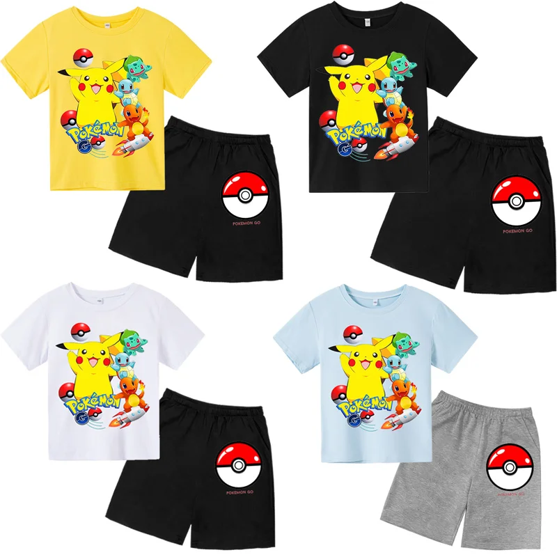 Футболка с покемоном Пикачу для мальчиков комплект одежды родителей и детей