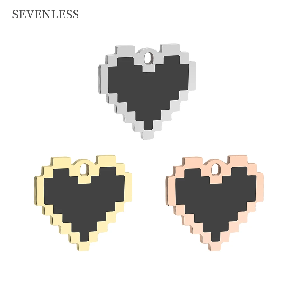 

Sevenless 5pcs / set heart mosaic charm stainless steel mirror polished pixel Black Pendant for necklace jewelry DIY 23 * 22mm